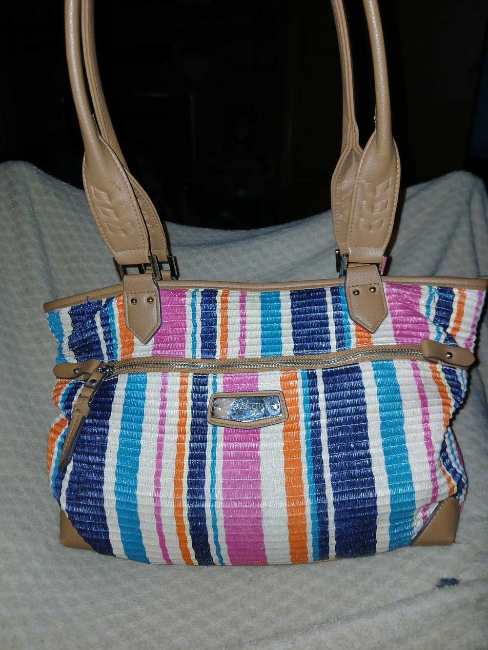 ROSETTI Striped Multi-Color Tote Bag with Tan Trim